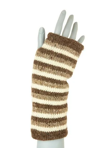 short'n'pietz short'n'pietz Schurwollhandstulpen gestreift, handgestrickt, Wollweiss antikbraun, – Produktbild 1 von 3