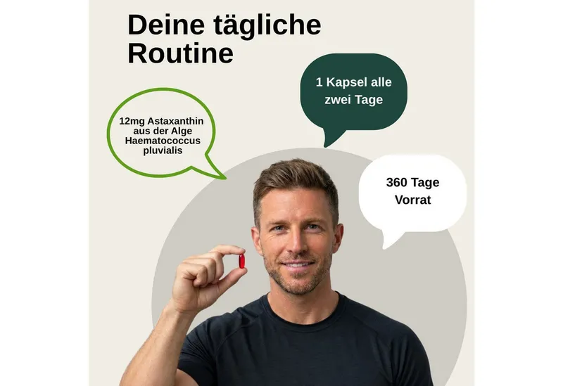 Vita Elements Astaxanthin - 12mg aus konzentriertem Algen-Oleoresin, 180 Kapseln, 1 er Packung à 180 St., Vegan, Frei von Gentechnik, Ohne Fischöl & Gelatine, Laborgeprüft – Produktbild 5 von 5
