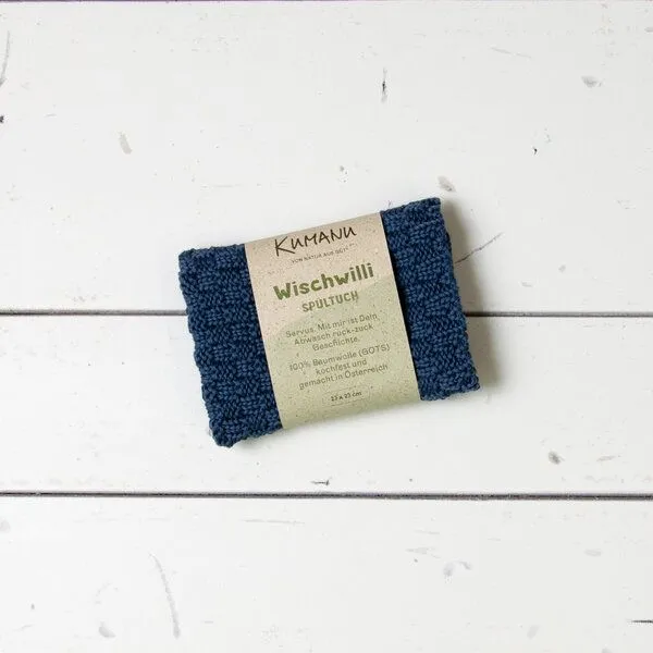 Kumanu - von Natur aus gut Kumanu - von Natur aus gut gestricktes Spültuch "Wischwilli" | 23x23cm | aus Bio-Baumwolle, Blau, – Produktbild 1 von 4