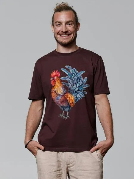 watapparel watapparel T-Shirt Unisex Grimmiger Gockel, Red brown, – Produktbild 2 von 4