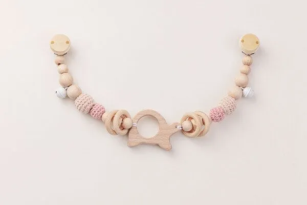 NoniKids Berlin NoniKids Berlin Kinderwagenkette Holz *Schildkröte Glocke* 2 Farben | Bio Baumwolle, Rose, – Produktbild 2 von 4