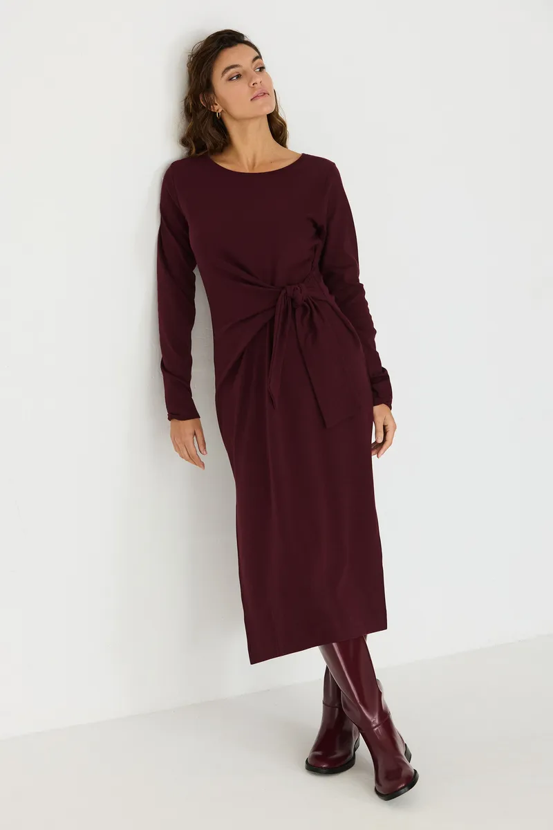 SKFK SKFK Damen vegan Midi-Strickkleid Mit Knoten Farbe Ide Brown, Braun, – Produktbild 1 von 2