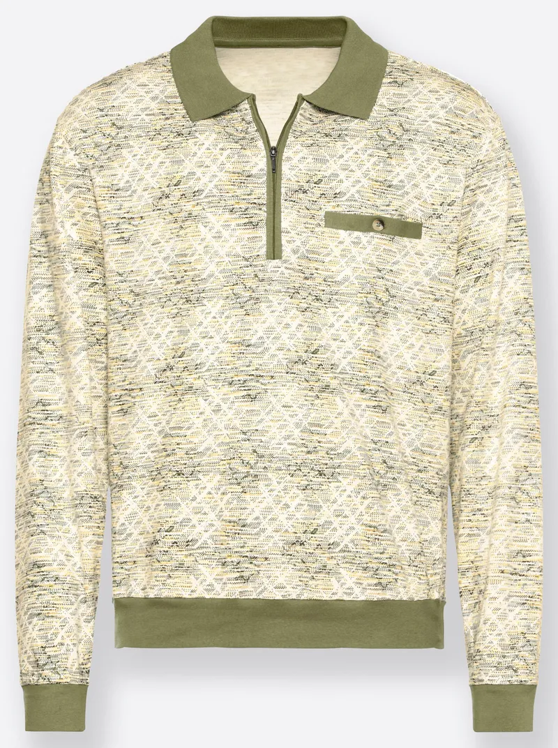 marco donati Langarm-Poloshirt khaki-bedruckt, Khaki-bedruckt, – Produktbild 1 von 2