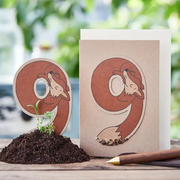 Die Stadtgärtner Die Stadtgärtner Karte zum 9. Geburtstag | Tiermotiv mit Blumensamen zum Einpflanzen – Produktbild 1 von 2