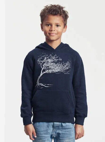 Peaces.bio - handbedruckte Biomode Peaces.bio - handbedruckte Biomode Bio-Kinder-Kapuzen-Sweatshirt "Windy Tree", Navy, – Produktbild 2 von 2