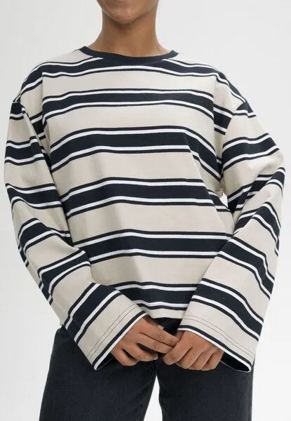 MELA MELA Oversized Langarmshirt schwer Style SANGEETHA aus 100% Bio-Baumwolle, Navy / birke gestreift, – Produktbild 4 von 4