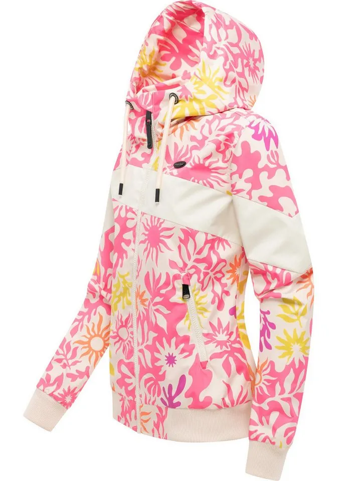 ragwear ragwear Outdoorjacke Nuggie Block Flower modische Damen Freizeitjacke mit floralem Print, Rosa, – Produktbild 3 von 5