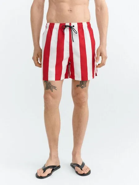 thinking mu thinking mu Herren Badehose - Limpopo Swimwear Pool Scripes - aus Polyester, Clavel (rot), – Produktbild 1 von 3