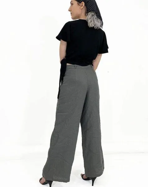 Aatise Aatise Schlaghose damen mid-rise Zhéa mit Seitentaschen aus 100% Leinen, Grau, – Produktbild 3 von 3