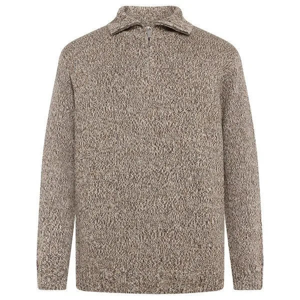 KnowledgeCotton Apparel KnowledgeCotton Apparel Strickpullover Quater zip sweater, Brown multi, – Produktbild 1 von 4