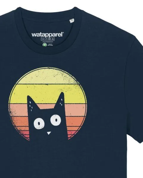 watapparel watapparel T-Shirt Unisex Sunset Cat, French navy, – Produktbild 3 von 4