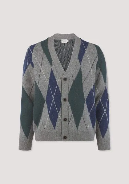 hessnatur hessnatur Argyle Strick Cardigan Regular aus Schurwolle und Bio-Baumwolle, Grau, – Produktbild 4 von 4