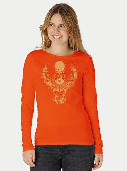 Peaces.bio - handbedruckte Biomode Peaces.bio - handbedruckte Biomode Damen Langarmshirt Cheper, Orange, – Produktbild 2 von 2