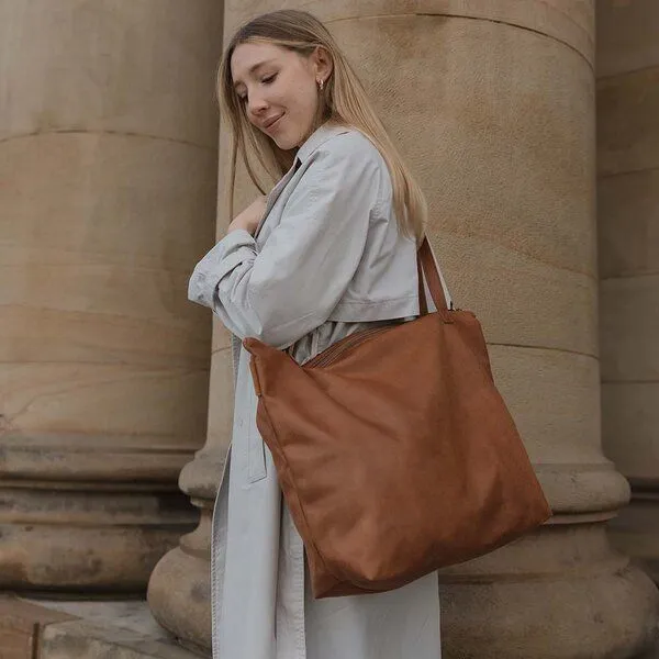 BOWLEANIES TASCHEN BOWLEANIES TASCHEN Mom Bag | Großer Shopper aus Lederfaserstoff mit Reißverschluss, Braun, – Produktbild 2 von 4