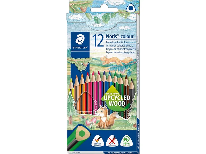 Staedtler Staedtler Noris colour Buntstifte, "Upcycled Wood", farbig sortiert, 12 Stk., Dreikant – Produktbild 2 von 3