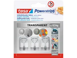 Tesa tesa Selbstklebende Draht-Wandhaken "Powerstrips" bis 0,5 kg, transparent, 3er-Pack – Produktbild 1 von 1