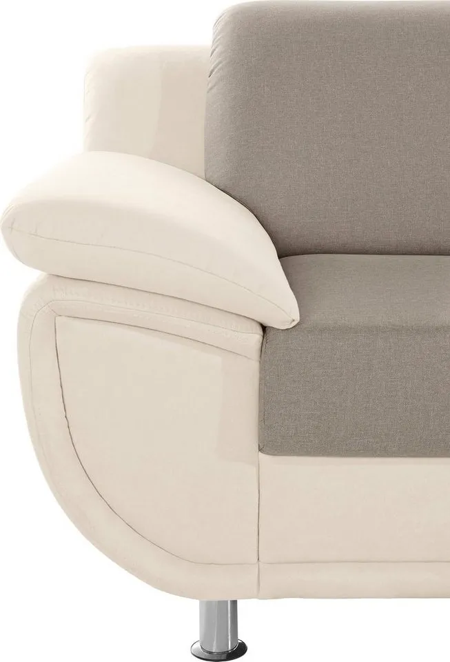 TRENDMANUFAKTUR 3-Sitzer Rondo III 207 cm, modern, bequem, Materialmix, Chromfüße, wahlweise mit Federkern, extrabreite Armlehnen zum Relaxen, Beige, – Produktbild 5 von 5