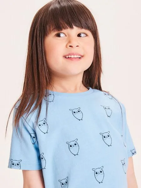 KnowledgeCotton Apparel KnowledgeCotton Apparel Kinder T-Shirt Owl Bio-Baumwolle, Blau (alaskan blue), – Produktbild 4 von 4