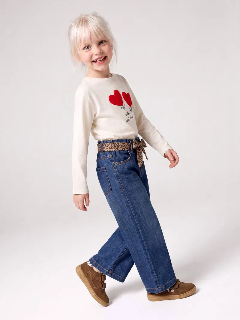 Vertbaudet Vertbaudet Weite Paperbag-Jeans mit en Stoffgürtel Mädchen, Dunkel blau, – Produktbild 3 von 4