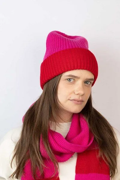 Strickmütze aus Merinowolle, abstehend Unisex Kiwistories, Rot, – Produktbild 2 von 4