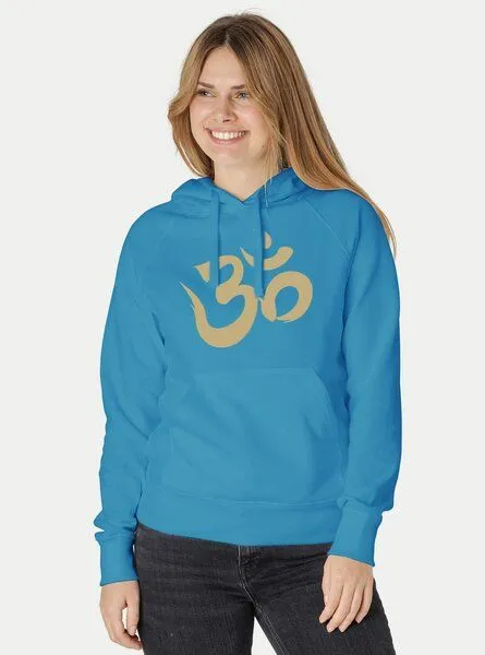 Peaces.bio - handbedruckte Biomode Peaces.bio - handbedruckte Biomode Bio-Damen-Kapuzensweater Om, Türkis, – Produktbild 2 von 2
