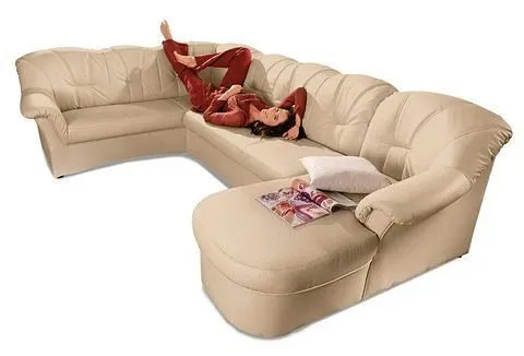 DOMO collection Wohnlandschaft Papenburg, zeitlose Rückensteppung, bequem, U-Form, Breite 297cm, in großer Farbvielfalt, wahlweise mit Bettfunktion, Beige, – Produktbild 6 von 8