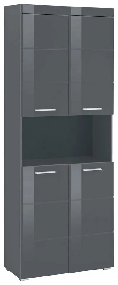 welltime Hochschrank Avena Badschrank 4-türig mit o. Fach und 4 Einlegeböden - B/T/H 73/31/190 cm, Grau, – Produktbild 2 von 4