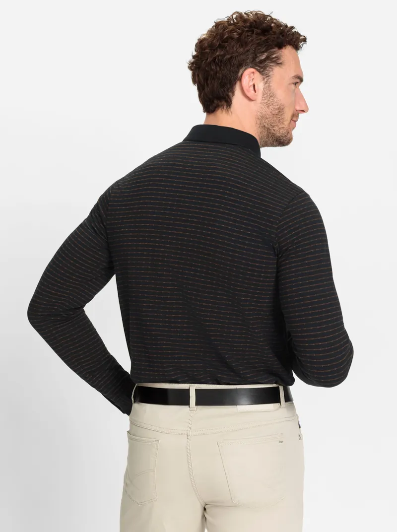 marco donati Langarm-Poloshirt schwarz-cognac-gemustert, Schwarz-cognac-gemustert, – Produktbild 2 von 2