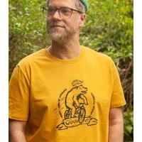 päfjes päfjes Wuuuu der Bär fährt Rad / Fahrrad - Fair Wear Männer Unisex Bio T-Shirt Siebdruck, Gelb (ochre), – Produktbild 1 von 1