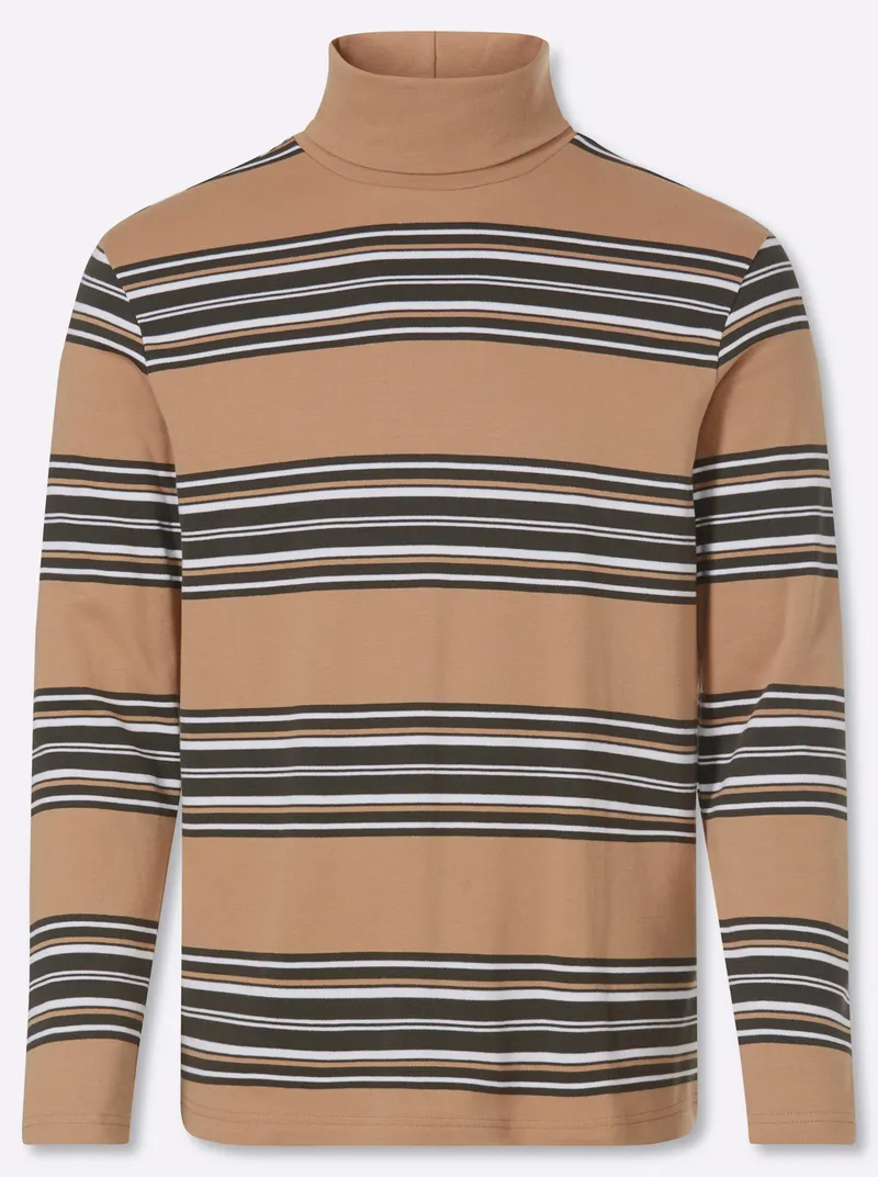 Catamaran Rollkragenshirt, Camel-gestreift, – Produktbild 1 von 2