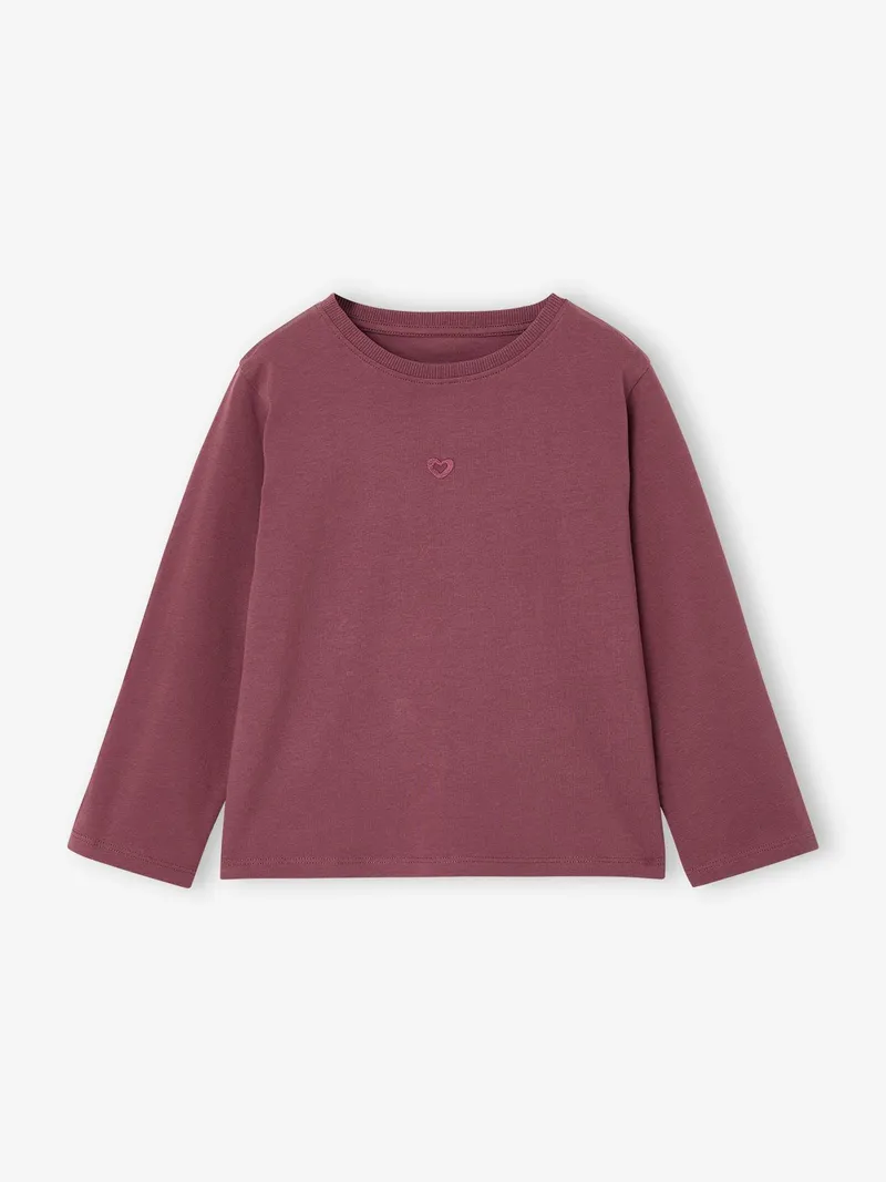 Vertbaudet Shirt mit kleiner Herz-Stickerei Mädchen, Pflaume, – Produktbild 2 von 4