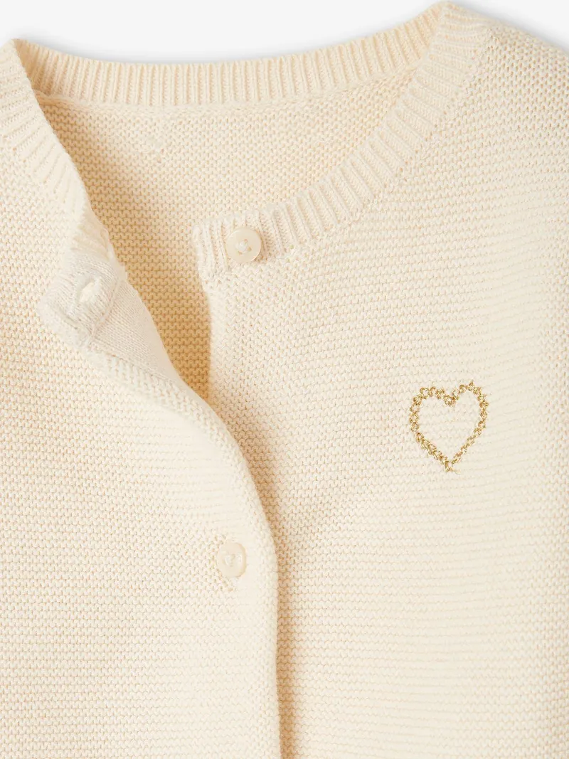 Vertbaudet Baby Strickjacke Herz BASIC, Wollweiß, – Produktbild 3 von 4