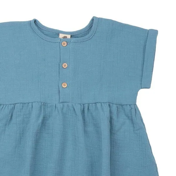 Walkiddy Walkiddy Mädchen Bluse GOTS zertifiziert, 95% Bio-Baumwolle, blau, „Floral Night“, weich, Kurzarm, Raffung, Blau, – Produktbild 2 von 2