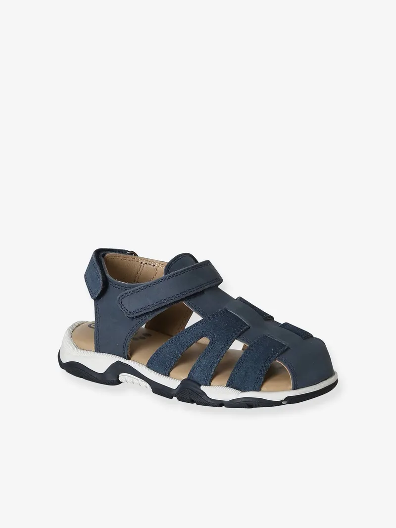 Vertbaudet Kinder Leder-Sandalen mit 2 Klettriemchen und Anziehtrick set, Set blau, – Produktbild 1 von 4