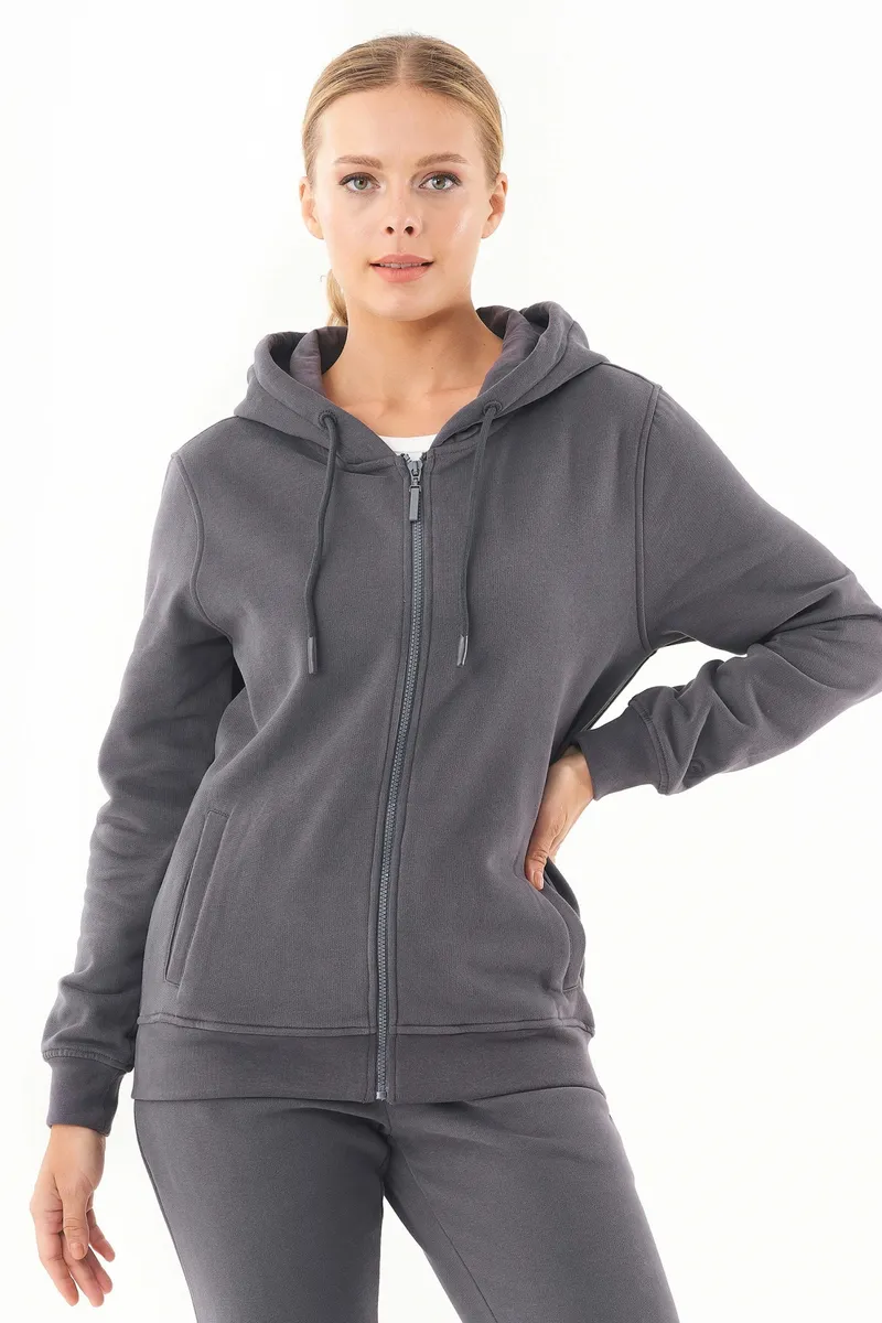 ORGANICATION ORGANICATION Damen vegan Soft-Touch-Kapuzenshirt Mit Reißverschluss Asphalt, Grau, – Produktbild 2 von 2