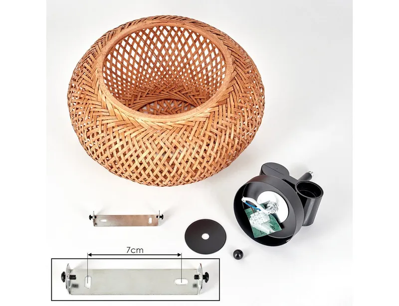 hofstein Deckenleuchte moderne Deckenlampe aus Metall/Bambus/Holz in Schwarz/Natur, ohne Leuchtmittel, Boho-Design Deckenleuchte,Lichteffekt, Ø30cm, 2xE27, ohne Leuchtmittel, Beige|schwarz, – Produktbild 5 von 5