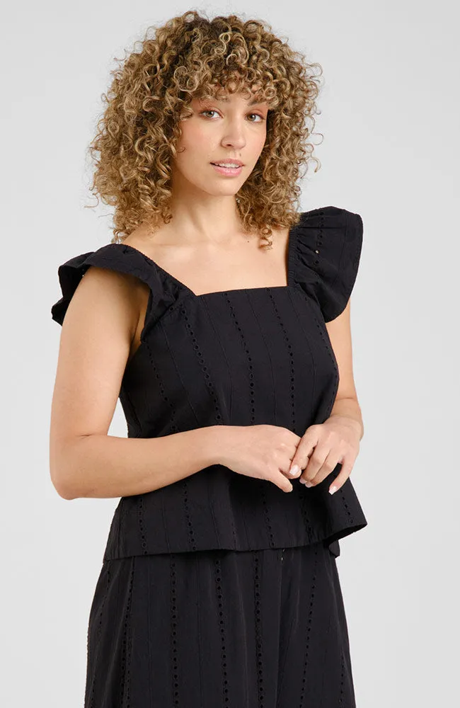 Dedicated DEDICATED Damen vegan Top Furusund Schiffli Schwarz, Schwarz, – Produktbild 2 von 2