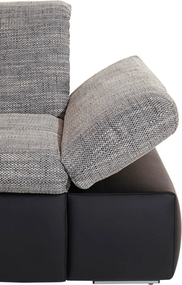 DOMO collection Ecksofa MORIC 300x172 cm, XXL-Sofa mit viel Platz, L-Form, auch in Cord, wahlweise mit Bettfunktion und Armteilverstellung. Schwarz-weiß-grau, Schwarz, – Produktbild 6 von 6