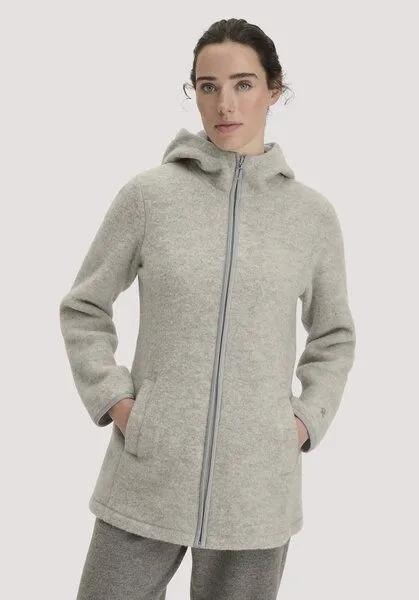 hessnatur hessnatur Wollfleece-Jacke mit Kapuze Regular aus reiner Bio-Merinowolle, Hellgrau, – Produktbild 1 von 4
