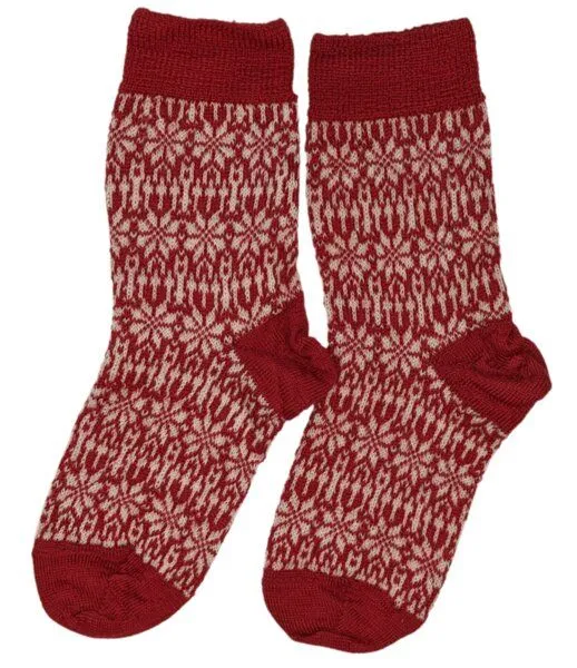 hirsch natur hirsch natur Feinstrick Norweger Socken bio Schurwolle Kinder, Rot/natur, – Produktbild 1 von 1