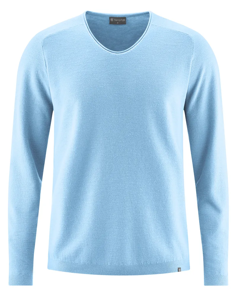HempAge Hempage Herren vegan Strickpullover Mit V-Ausschnitt Gletscherblau, Hellblau, – Produktbild 1 von 2