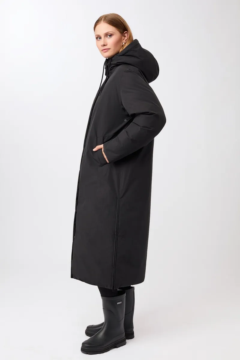 LangerChen LangerChen Damen vegan Langer Mantel Mit Kapuze Schwarz, Schwarz, – Produktbild 2 von 2
