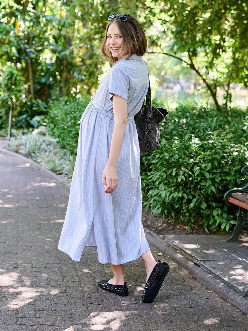 Envie De Fraise Maxikleid mit Viskose Schwangerschaft & Stillzeit ENVIE DE FRAISE, Blau gestreift, – Produktbild 3 von 4