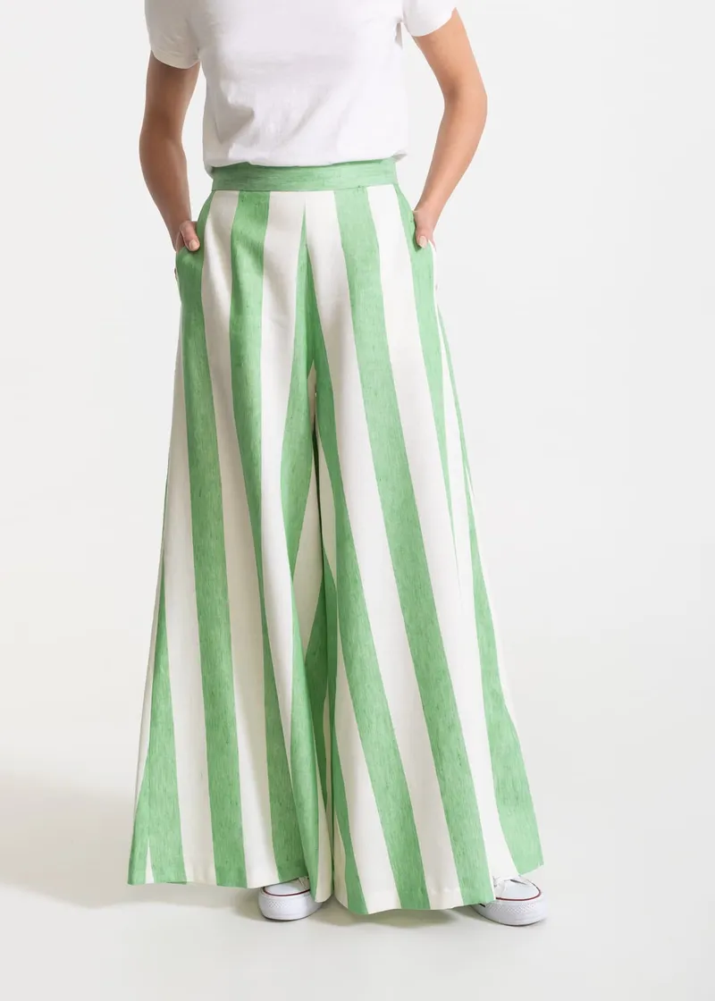 De IONESCU De IONESCU Damen vegan Hose Palazzo Leinen Gestreift, Hellgrün, – Produktbild 1 von 2