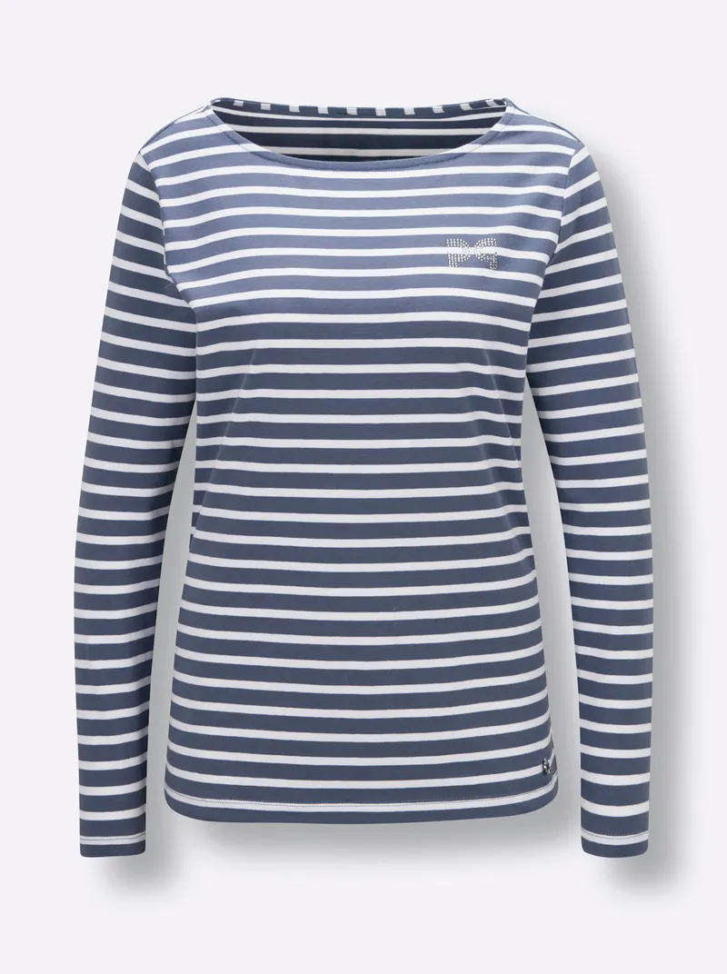 Ringelshirt, Rauchblau-weiß-geringelt, – Produktbild 1 von 2