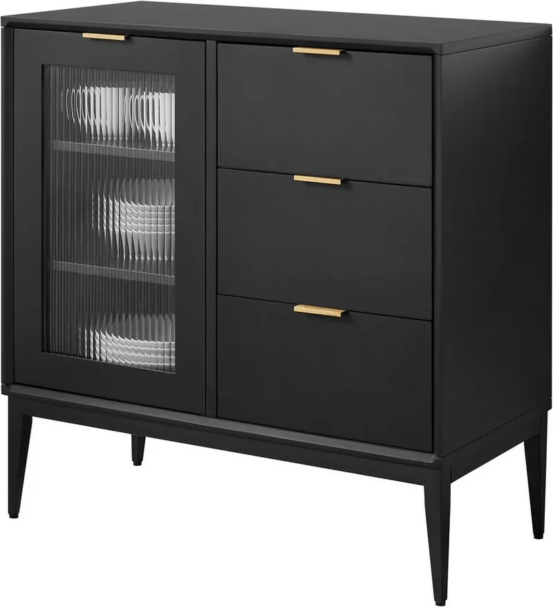 OTTO home Sideboard Lavisha, FSC-zertifiziertes Holz kombiniert Melamin, verchromten Metallgriffen, Schwarz, – Produktbild 2 von 8