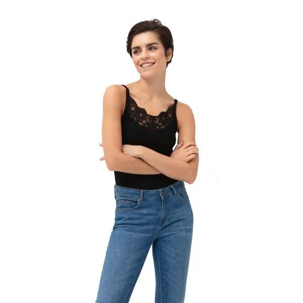 mey Mey Damen Spaghetti-Top Organic mit Spitze Bio-Baumwolle, Schwarz, – Produktbild 1 von 3