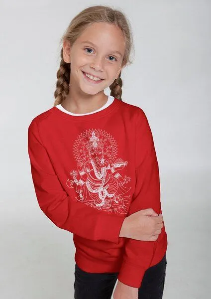 Peaces.bio - handbedruckte Biomode Peaces.bio - handbedruckte Biomode Bio-Kindersweatshirt "Ganesha", Schwarz, – Produktbild 3 von 3