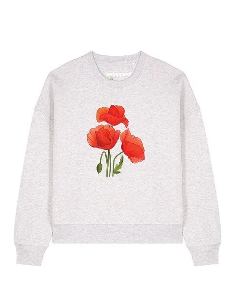 watapparel watapparel Sweatshirt Frauen Poppy Flowers, Cool heather grey, – Produktbild 1 von 2