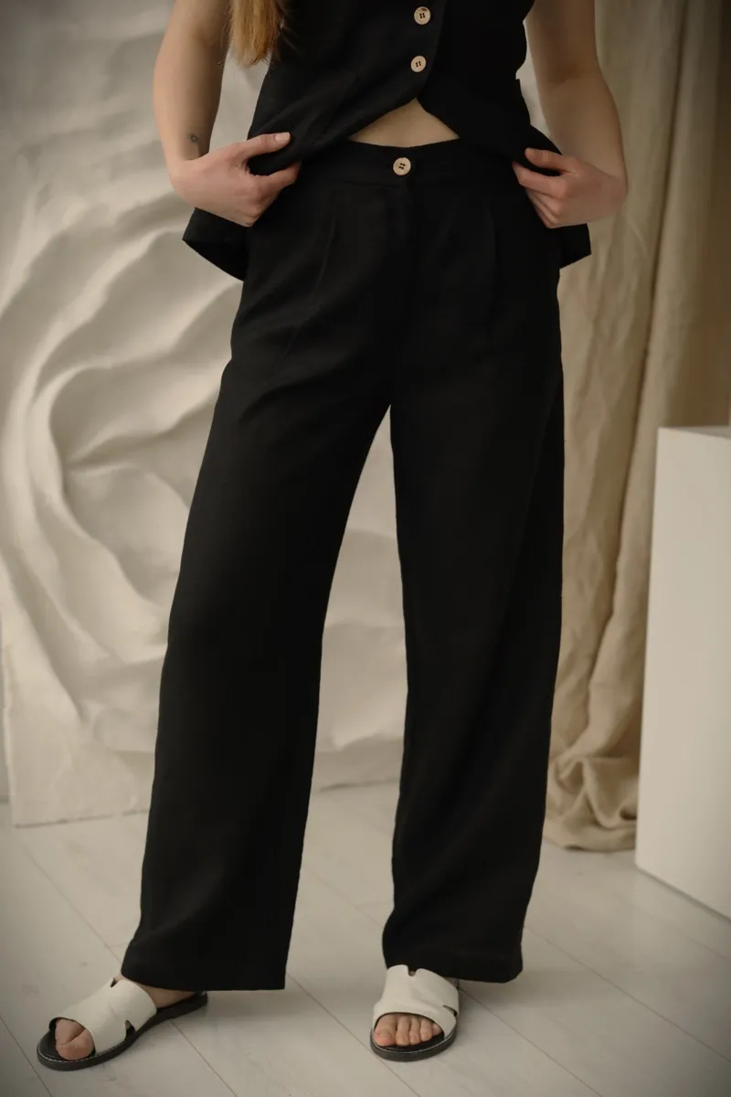Amber Linen Amber Linen Damen vegan Hose Jakarta Schwarz, Schwarz, – Produktbild 2 von 2
